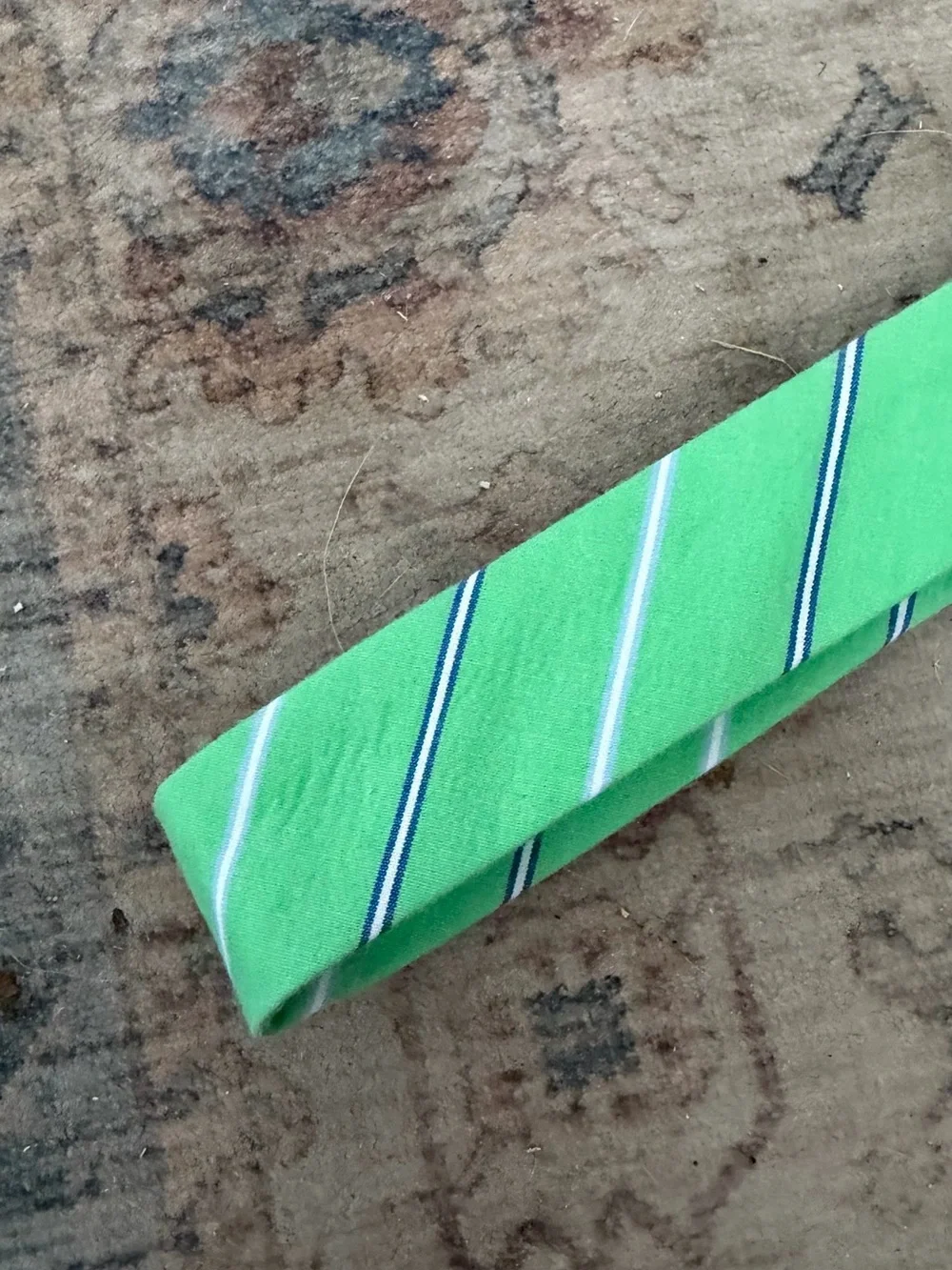 Ralph Lauren Green Blue Stripe Cotton D-Ring Belt Gold Logo Buckle 41”